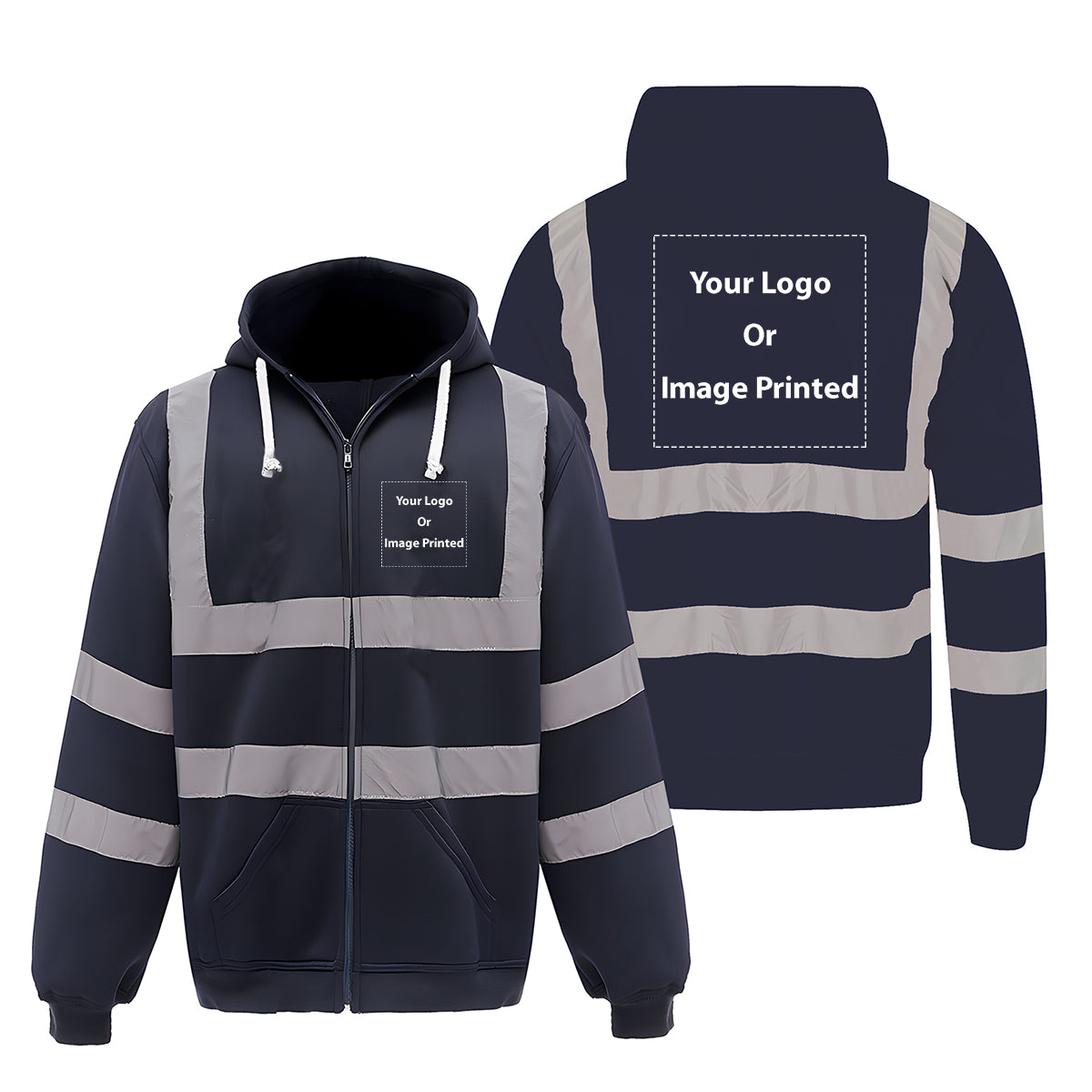 Double Side Your Custom Logos Designed Reflective Zipped Hoodies