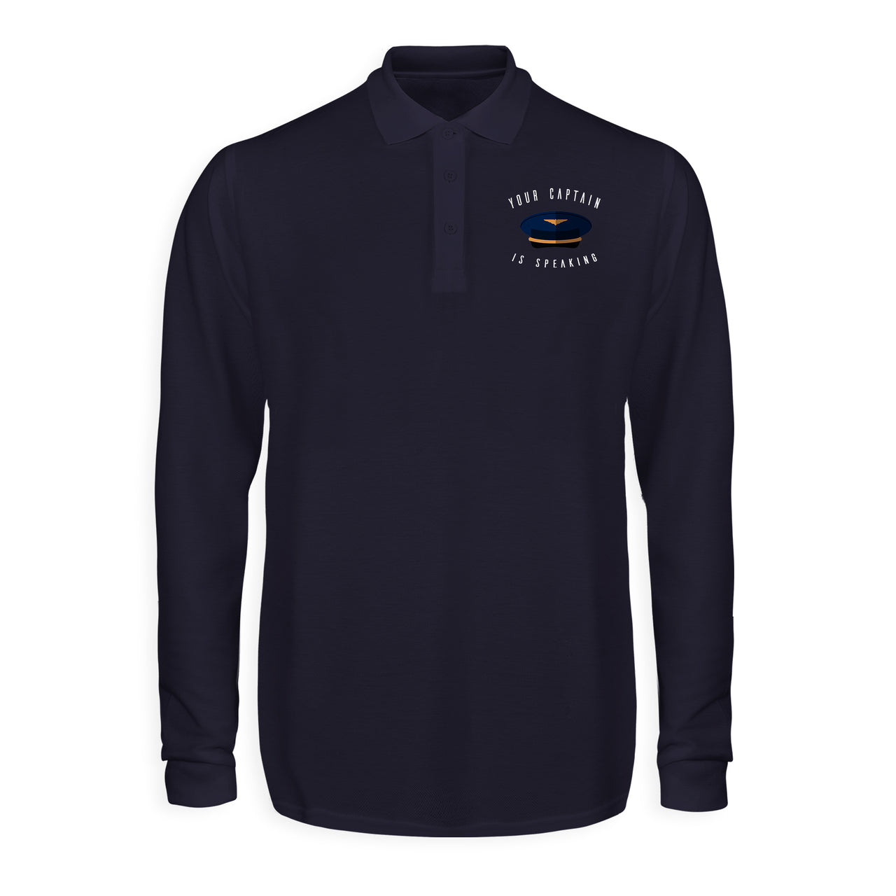 Your Captain Is Speaking Designed Long Sleeve Polo T-Shirts