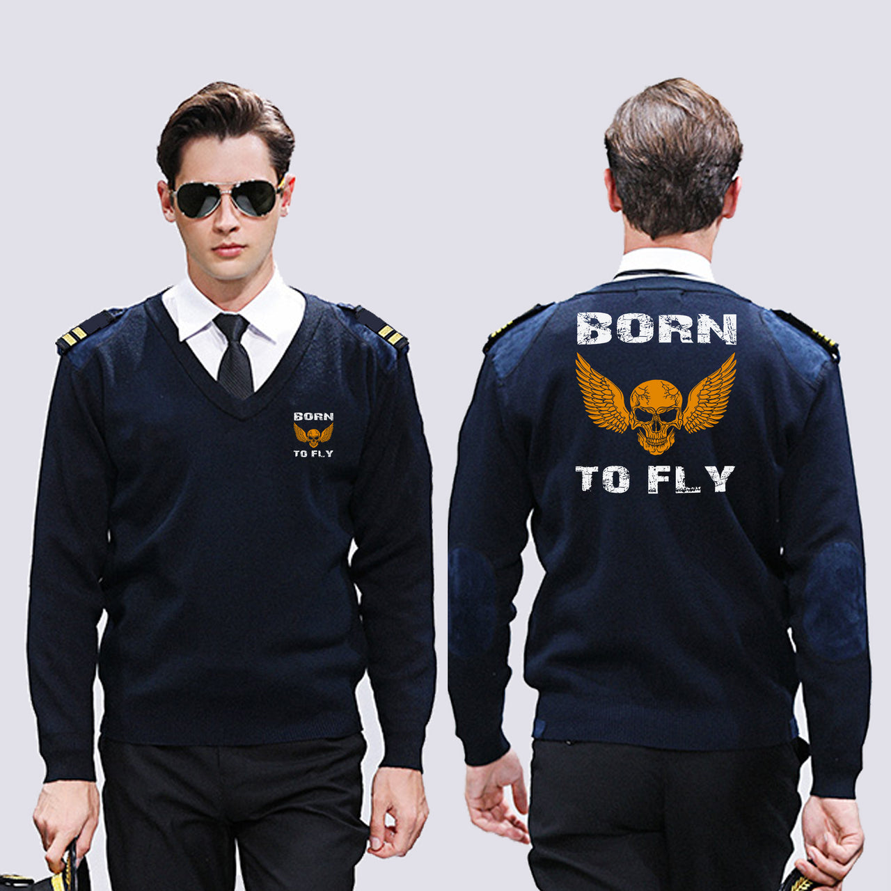 Born To Fly SKELETON Designed Wool Pilot Sweaters