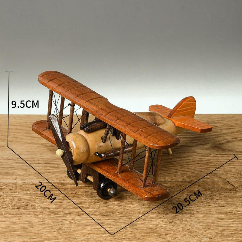Solid Wood Retro Handmade Desktop Airplane Model Decoration