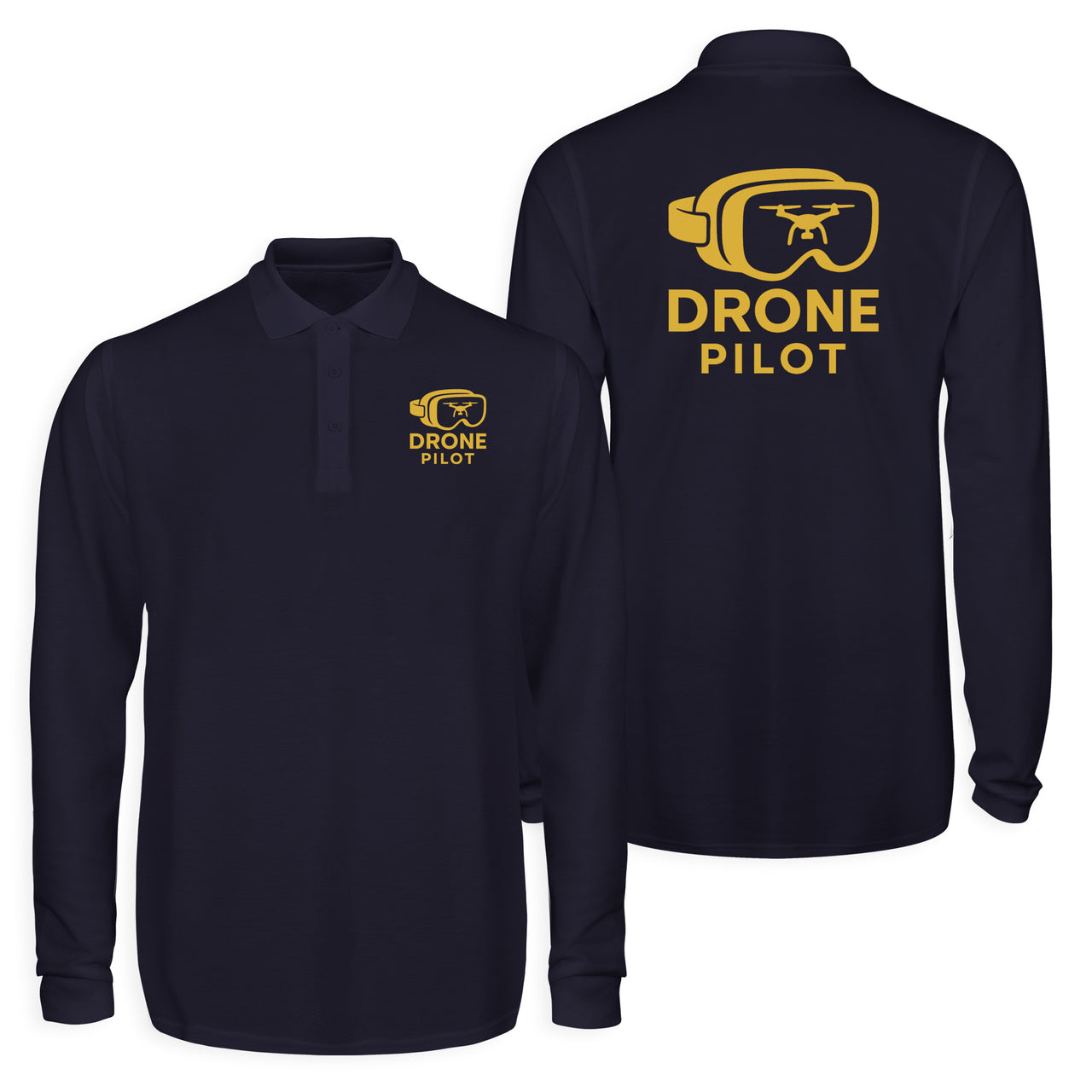 Googles & Drone Pilot Designed Long Sleeve Polo T-Shirts (Double-Side)