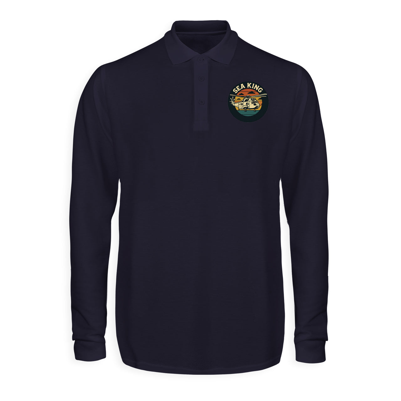 Sea King Helicopter Designed Long Sleeve Polo T-Shirts