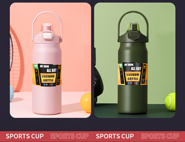 Portable Thermos with Straw Outdoor Sport 304 Stainless Steel Thermal Mug Tumbler Travel Outdoor Vacuum Flasks Hot Water Bottle