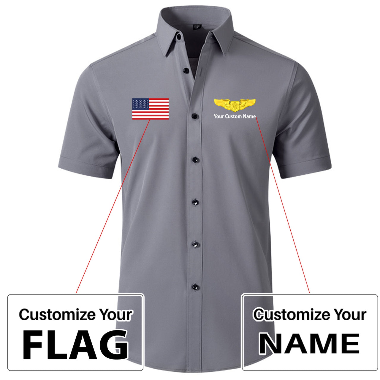 Custom Flag &Custom Name (Special US Air Force) Design Super Quality Short Sleeve Shirts