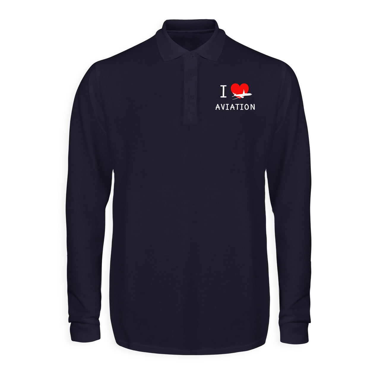 I Love Aviation Designed Long Sleeve Polo T-Shirts