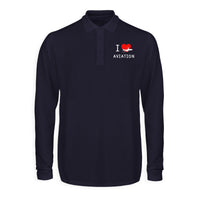 Thumbnail for I Love Aviation Designed Long Sleeve Polo T-Shirts