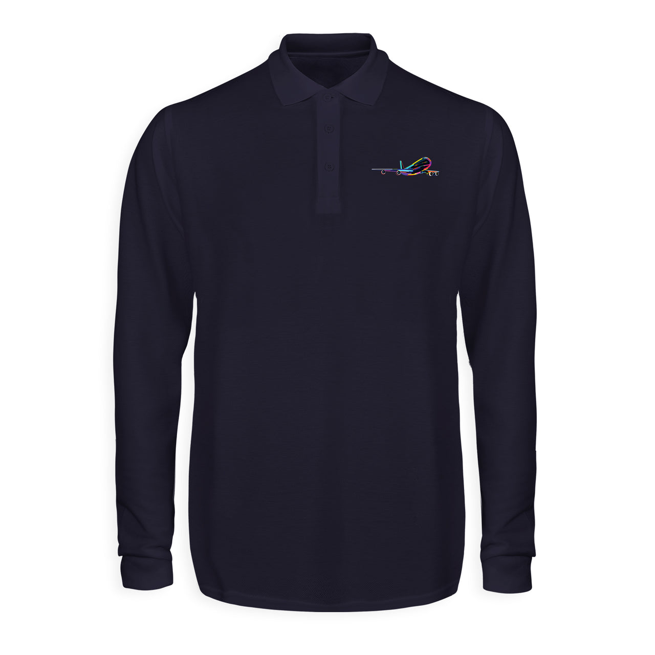 Multicolor Airplane Designed Long Sleeve Polo T-Shirts