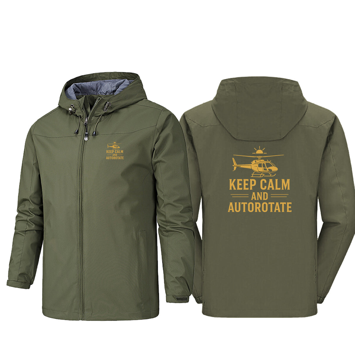 Keep Calm and Autorotate Designed Rain Jackets & Windbreakers