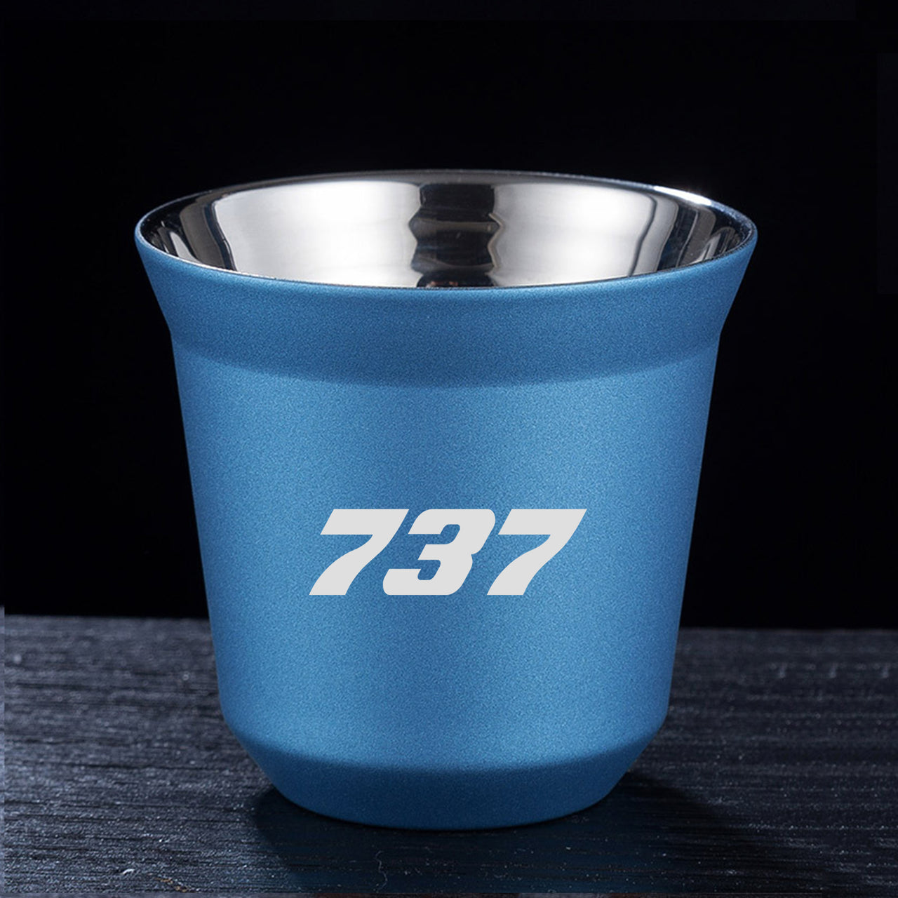 737 Flat Text Designed Double Wall Stainless Steel Coffee Mugs