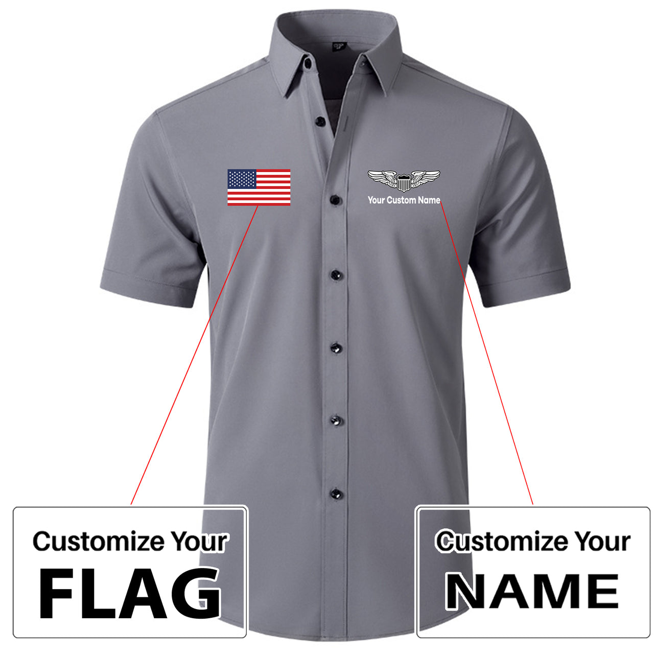 Custom Flag & Custom Name (Military Badge) Design Super Quality Short Sleeve Shirts