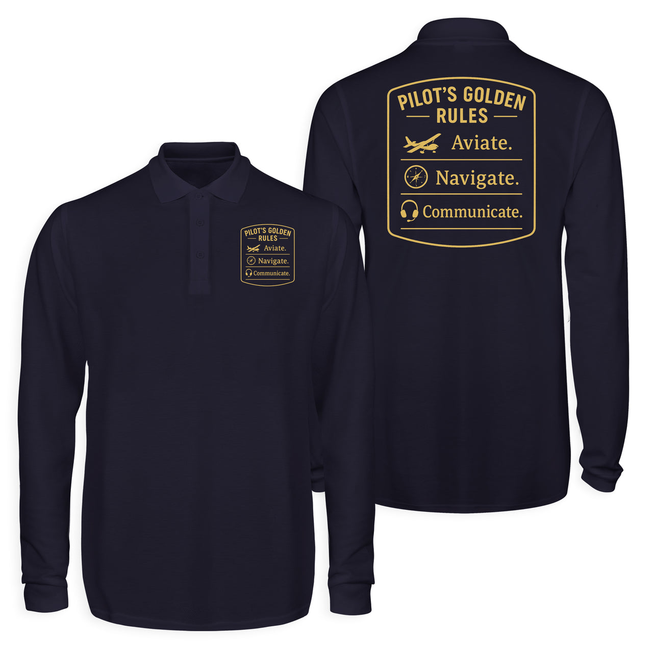 Pilot's Golden Rules Designed Long Sleeve Polo T-Shirts (Double-Side)