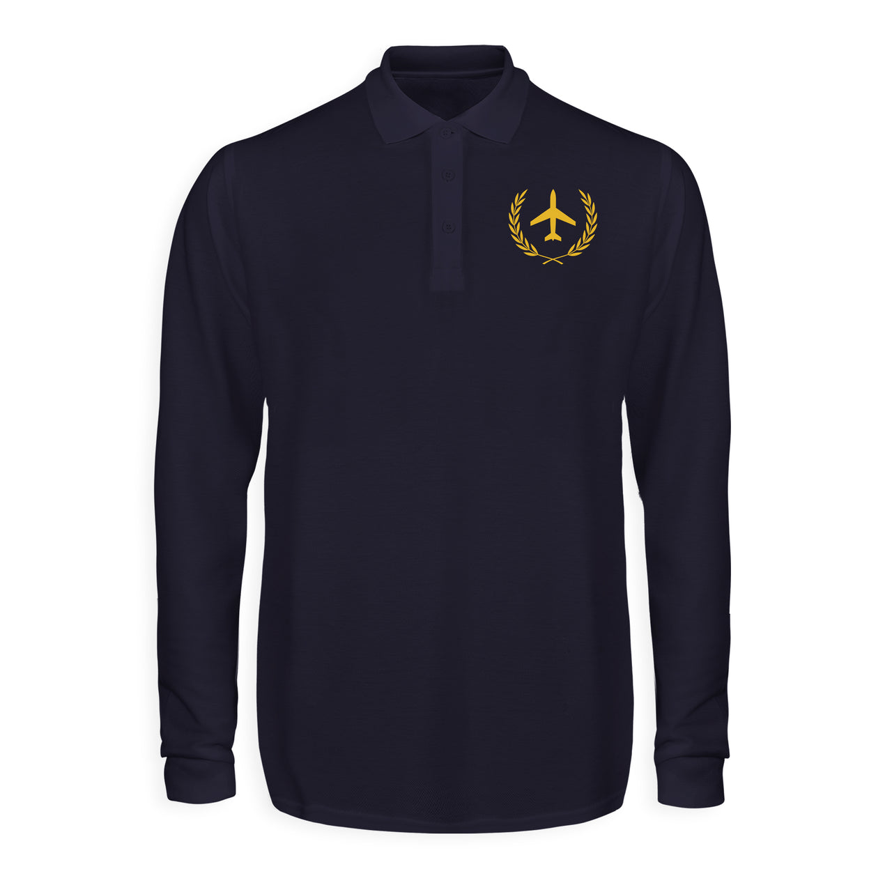 Leaf & Airplane Designed Long Sleeve Polo T-Shirts
