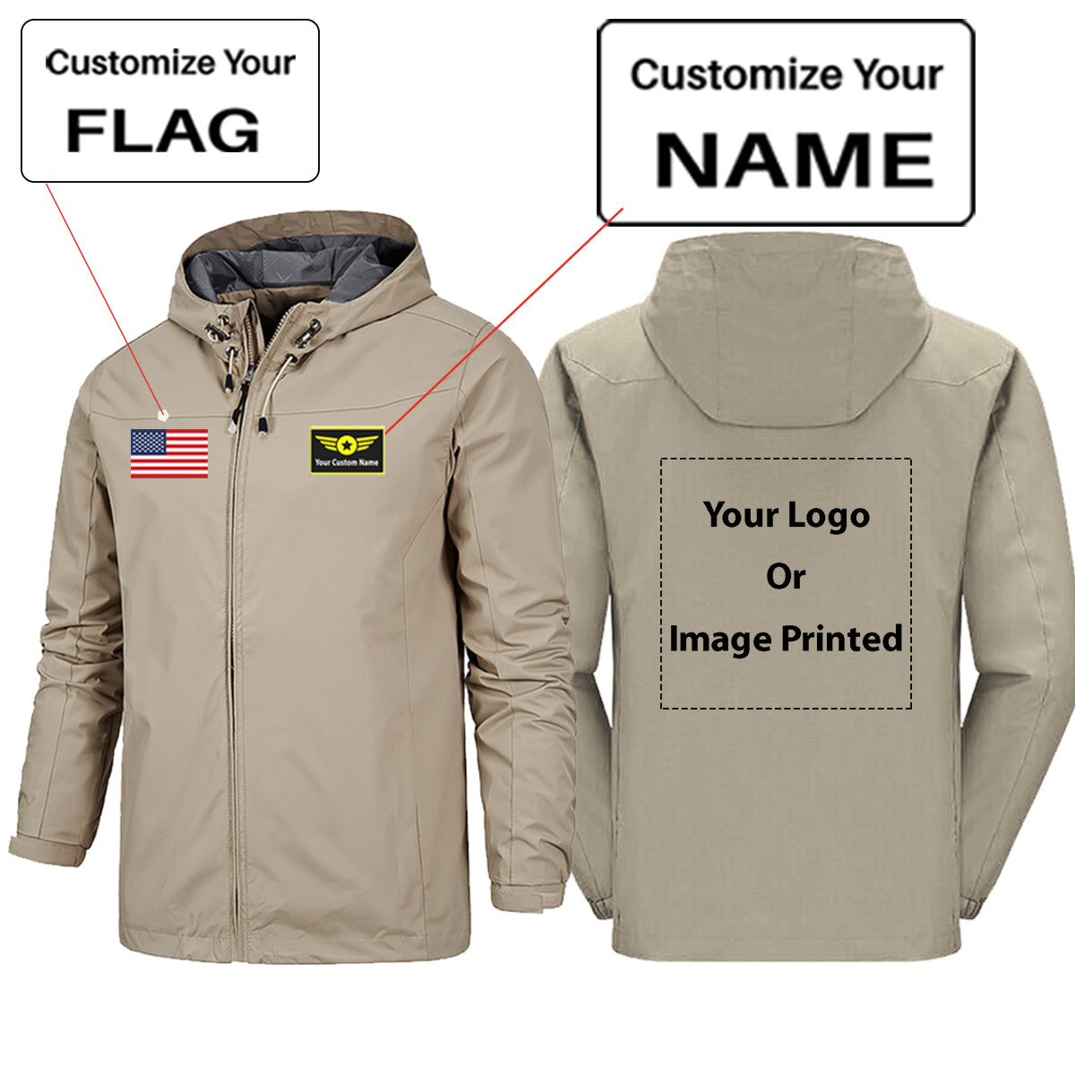 Custom Flag & Name & LOGO Rain Jackets & Windbreakers