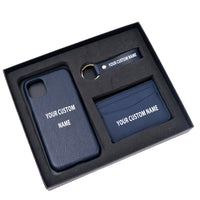 Thumbnail for Your Custom Name Design Pebble Leather Phone Case For iPhone Keychain Card Holder Business Gift Set