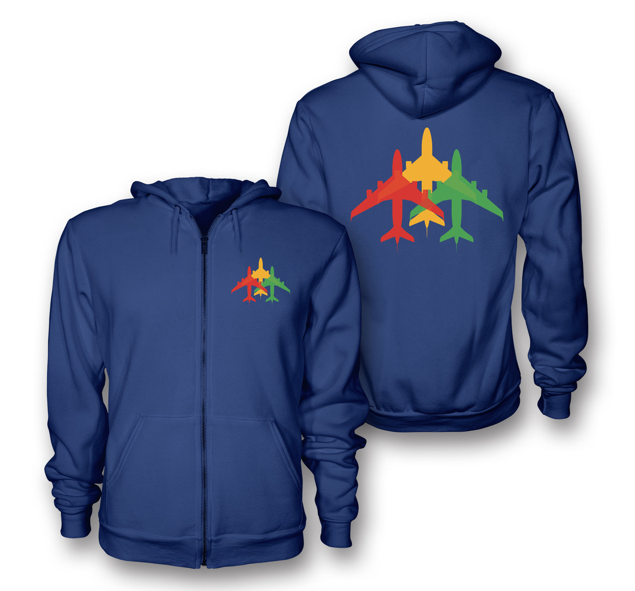 Colourful 3 Airplanes Designed Zipped Hoodies