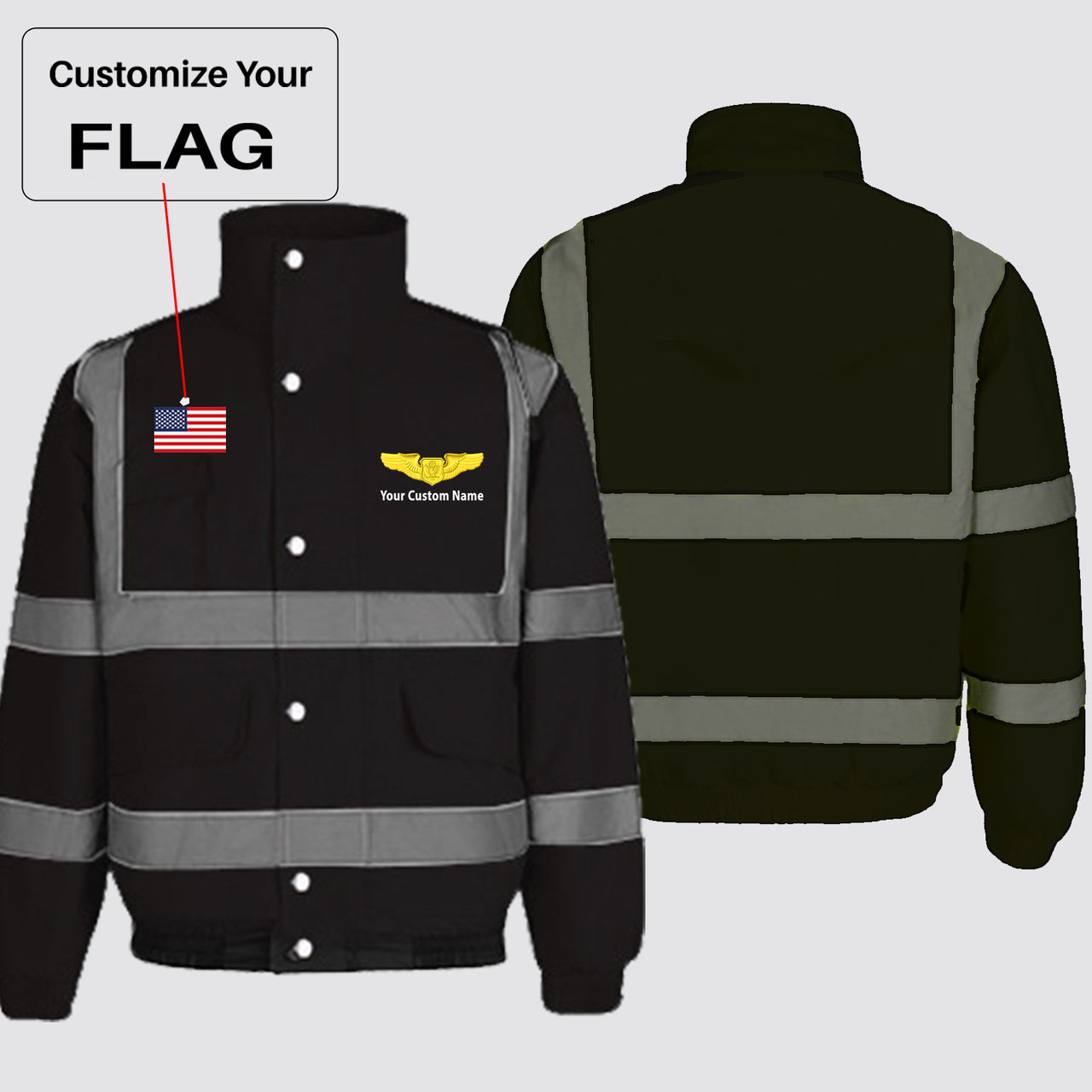 Custom Flag & Name with (Special US Air Force) Designed Reflective Winter Jackets