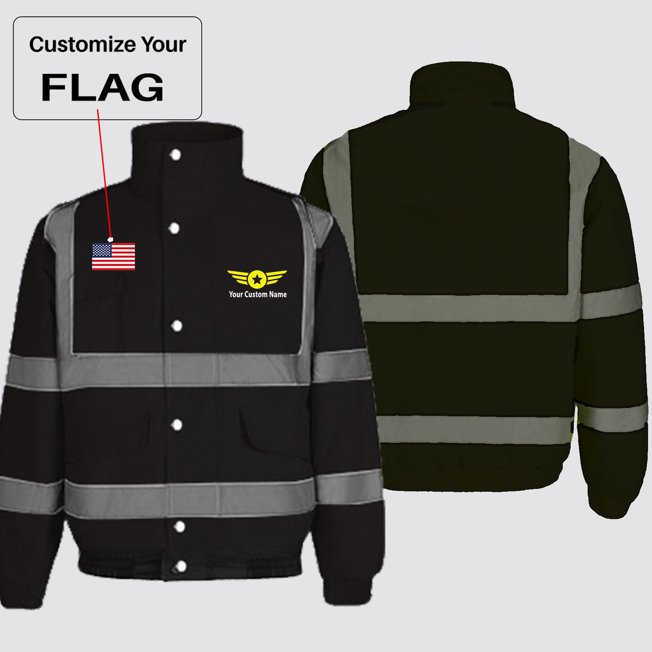 Custom Flag & Name with (Badge 4) Designed Reflective Winter Jackets