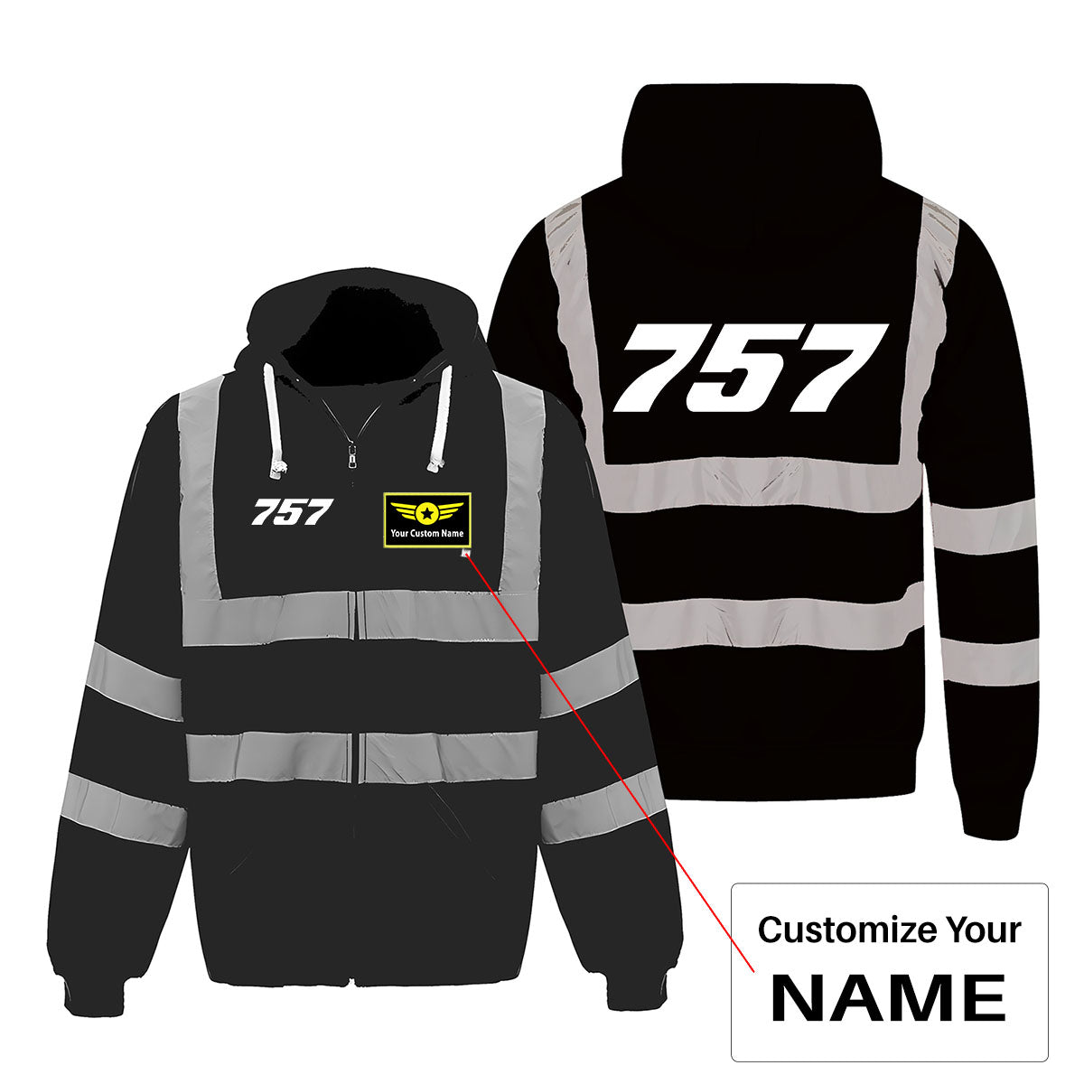 757 Flat Text Designed Reflective Zipped Hoodies