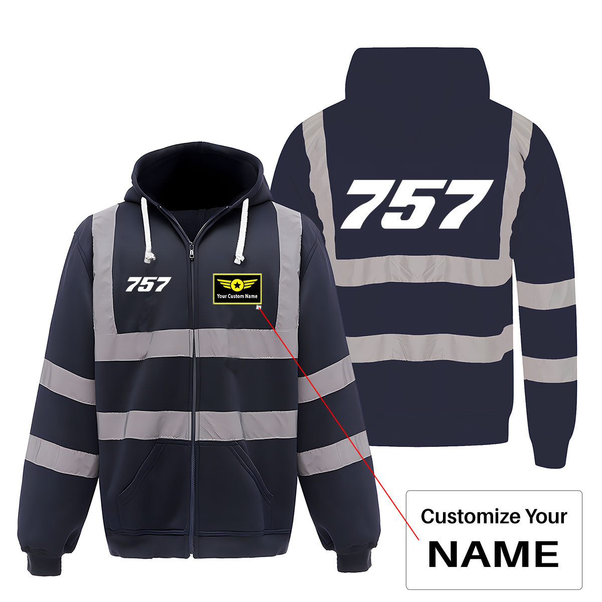 757 Flat Text Designed Reflective Zipped Hoodies