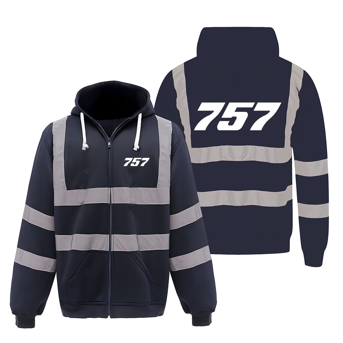 757 Flat Text Designed Reflective Zipped Hoodies