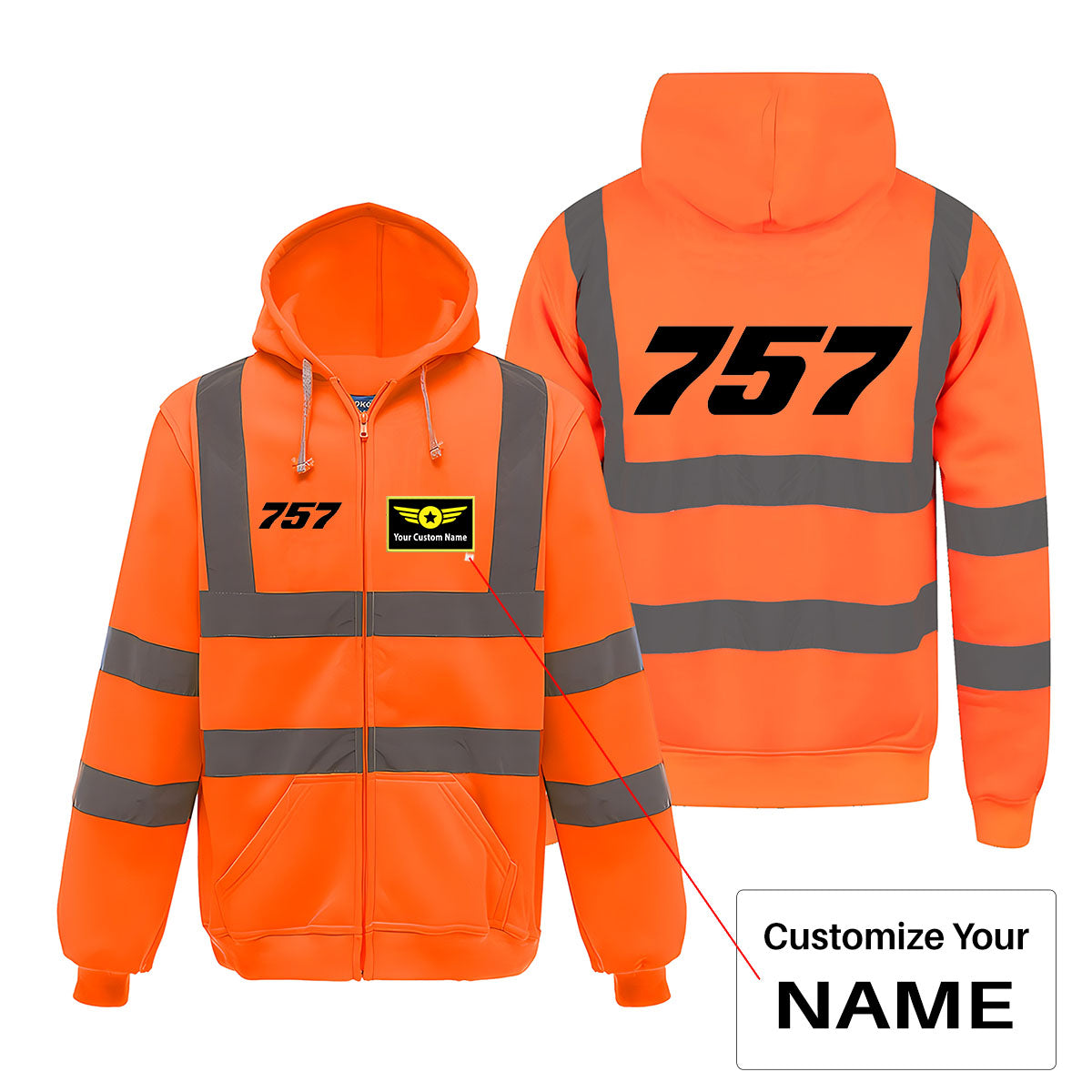 757 Flat Text Designed Reflective Zipped Hoodies