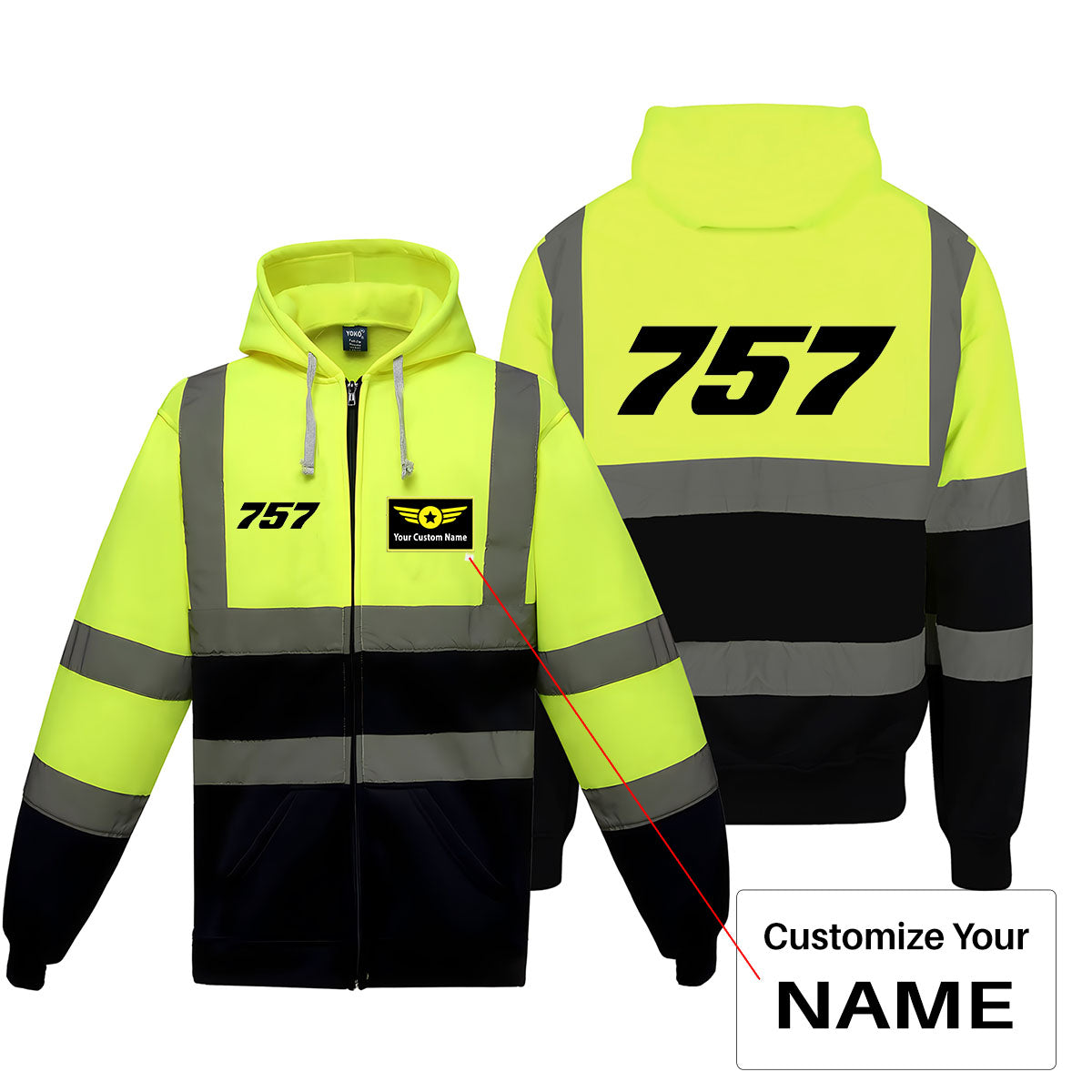 757 Flat Text Designed Reflective Zipped Hoodies