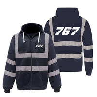 Thumbnail for 767 Flat Text Designed Reflective Zipped Hoodies