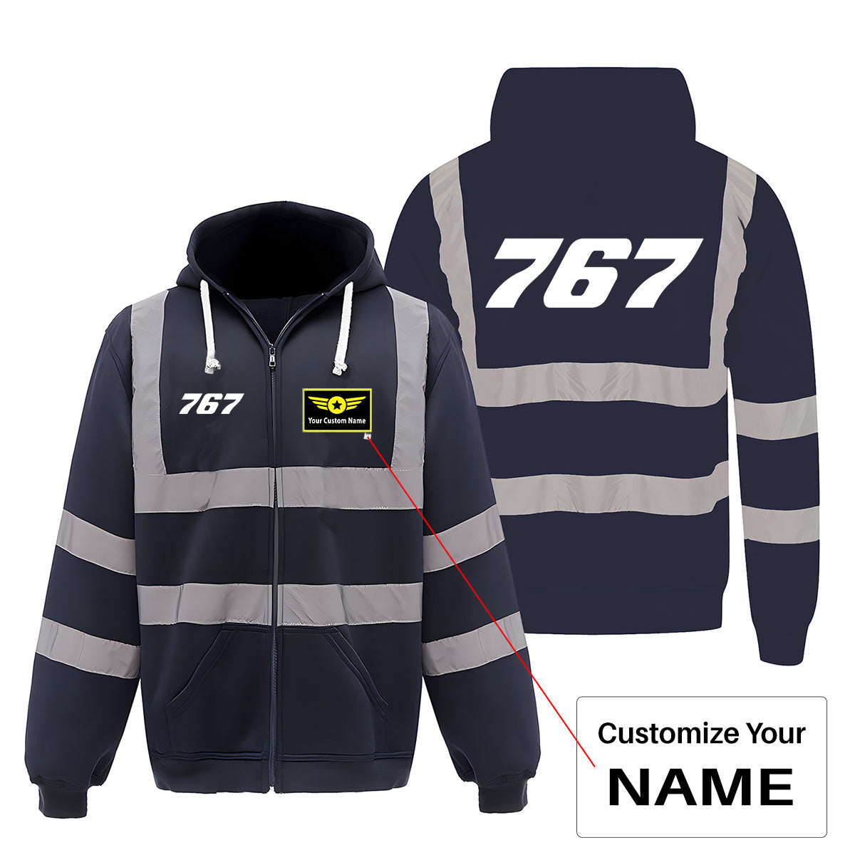 767 Flat Text Designed Reflective Zipped Hoodies
