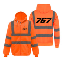 Thumbnail for 767 Flat Text Designed Reflective Zipped Hoodies