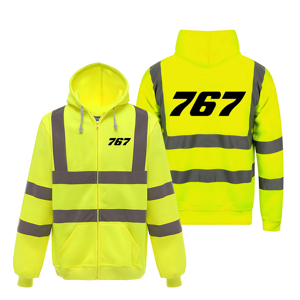 767 Flat Text Designed Reflective Zipped Hoodies