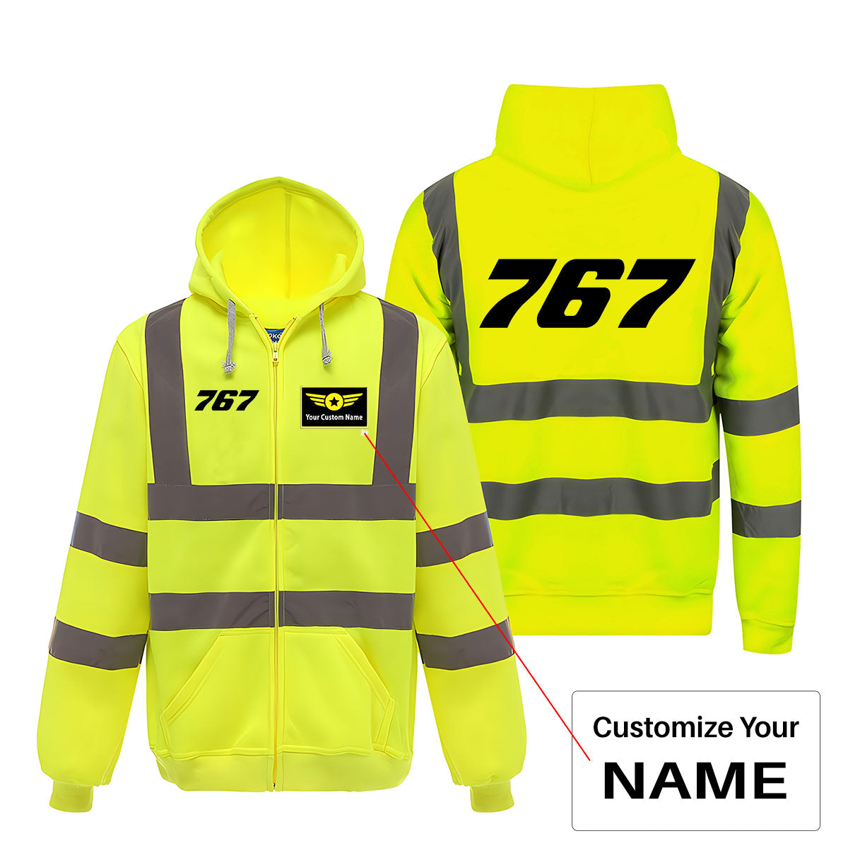 767 Flat Text Designed Reflective Zipped Hoodies