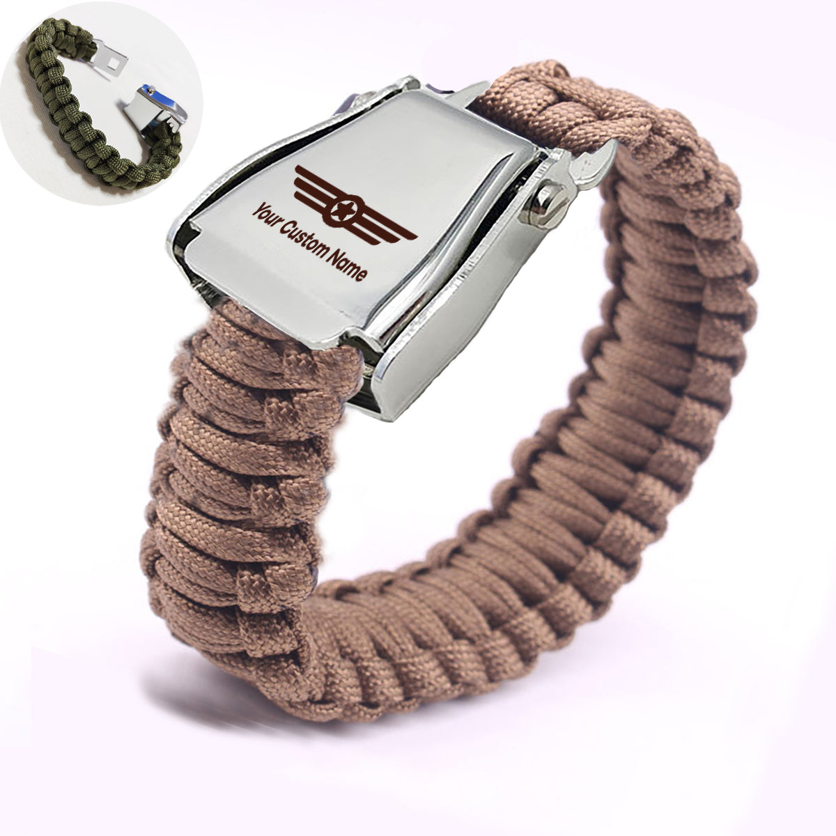 Custom Name (Badge 6) Design Airplane Seat Belt Bracelet