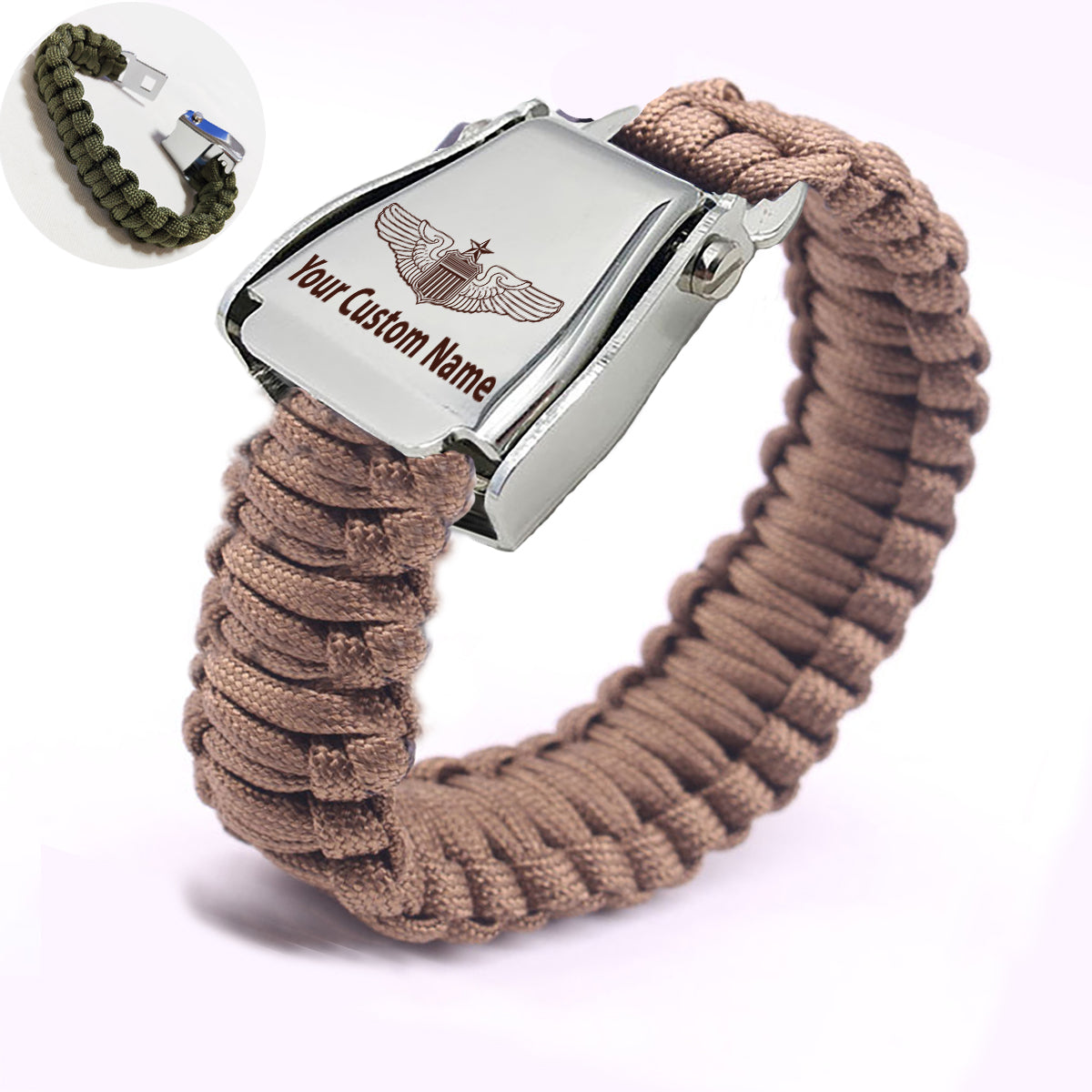 Custom Name (US Air Force & Star) Design Airplane Seat Belt Bracelet