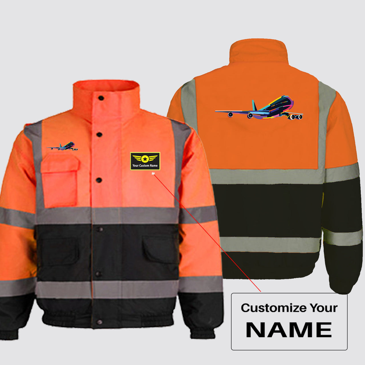 Multicolor Airplane Designed Reflective Winter Jackets