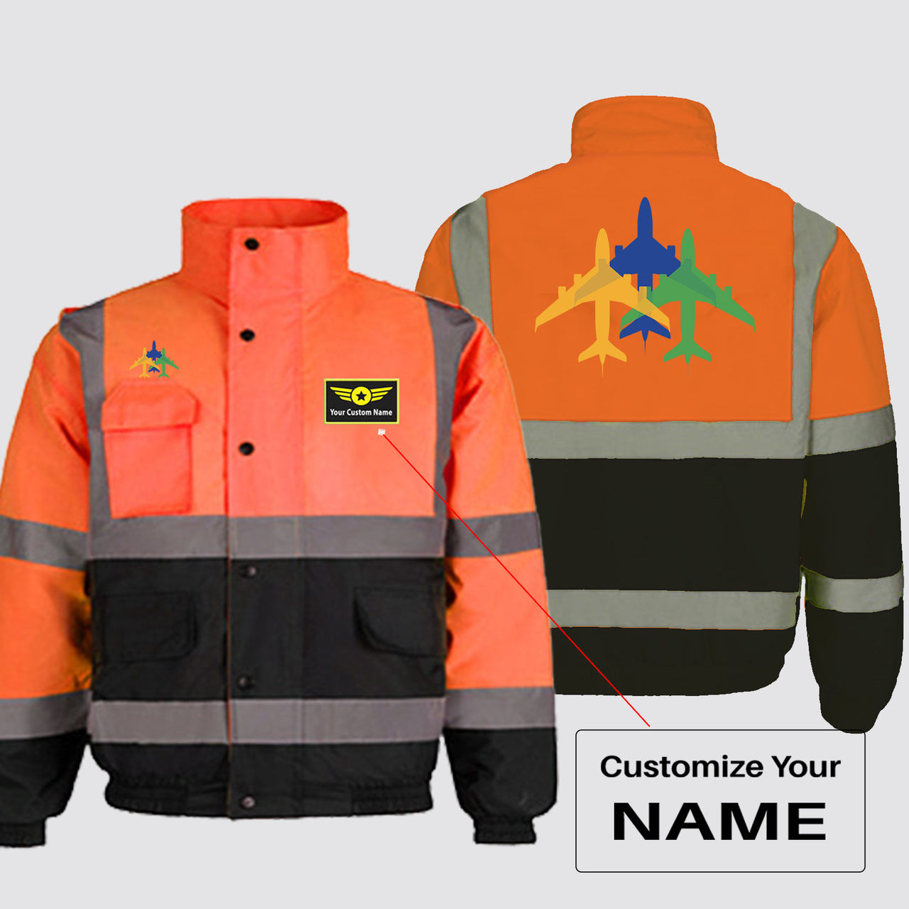 Colourful 3 Airplanes Designed Reflective Winter Jackets