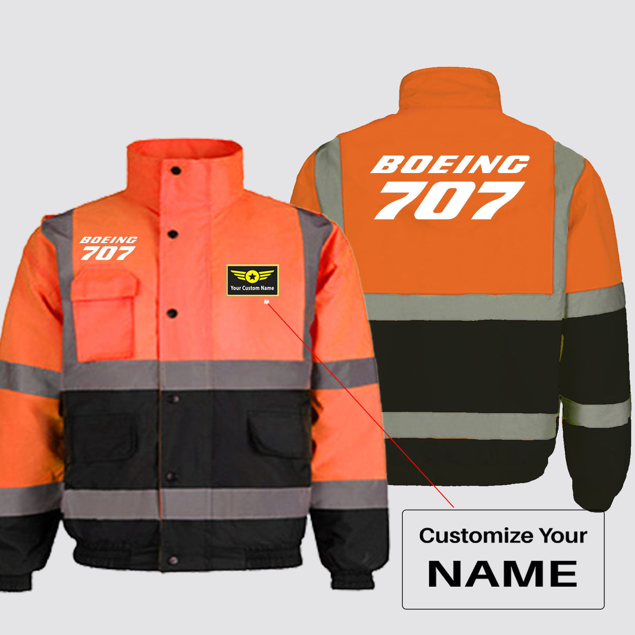 Boeing 707 & Text Designed Reflective Winter Jackets