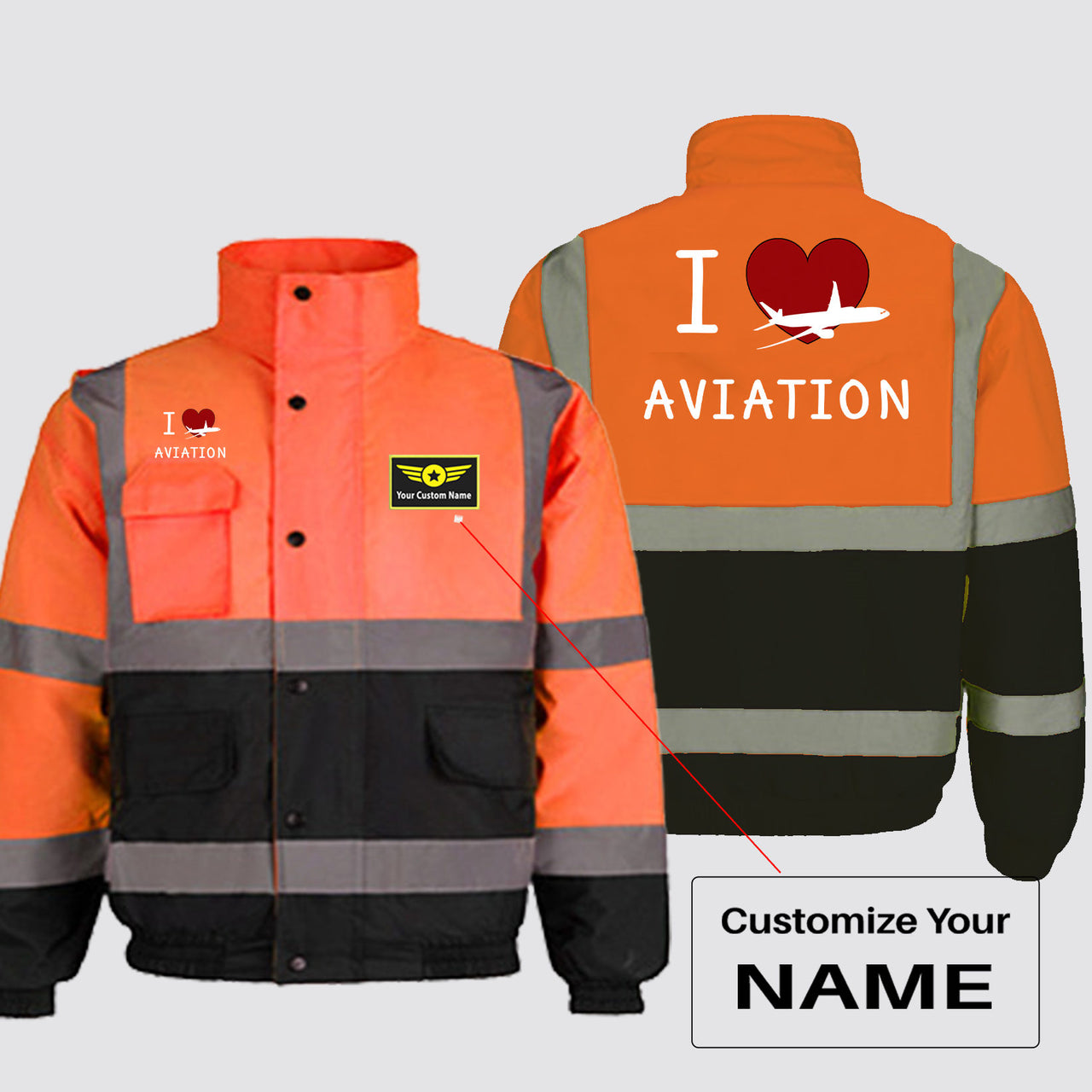 I Love Aviation Designed Reflective Winter Jackets