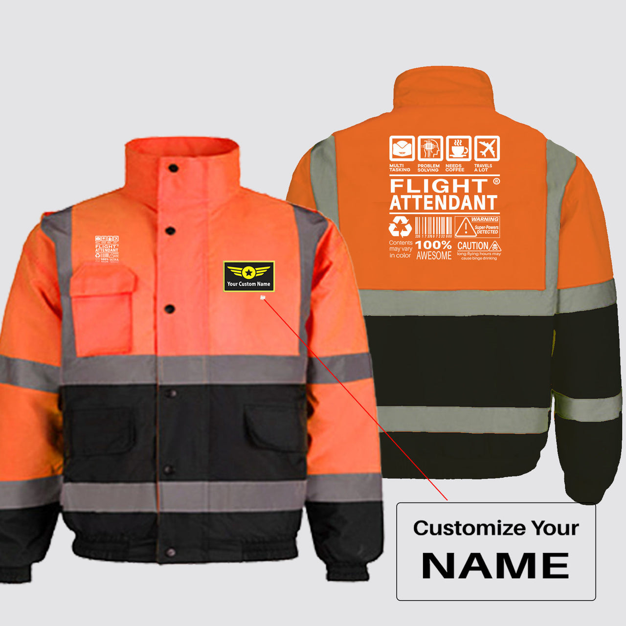 Flight Attendant Label Designed Reflective Winter Jackets