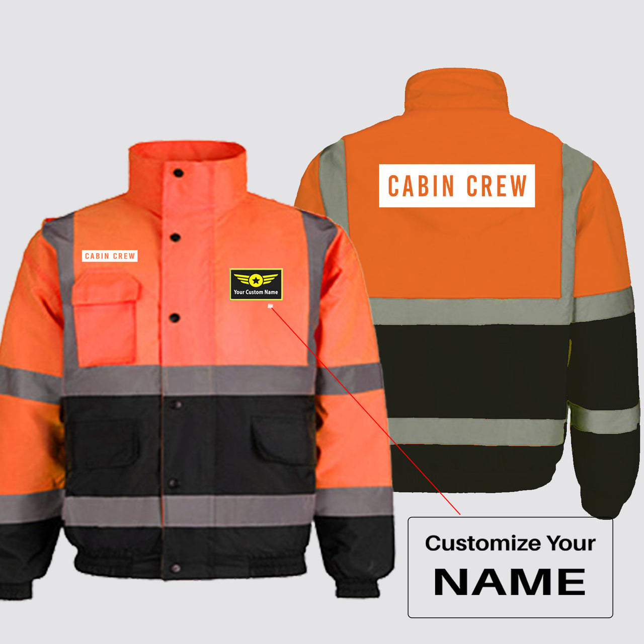 Cabin Crew Text Designed Reflective Winter Jackets