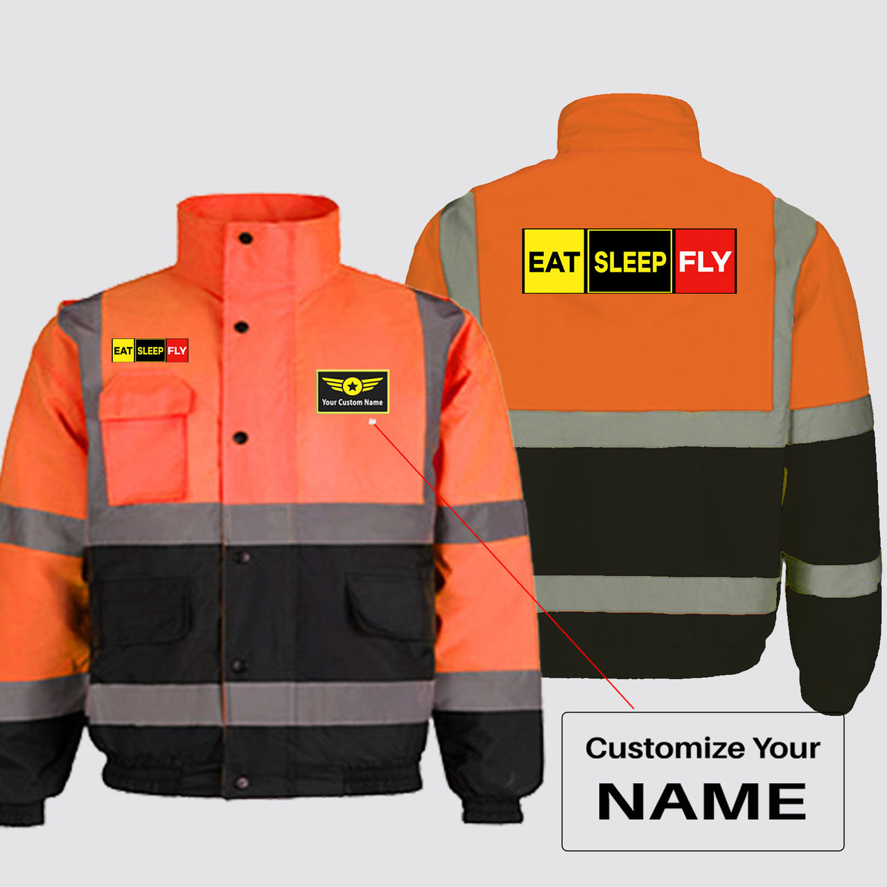 Eat Sleep Fly (Colourful) Designed Reflective Winter Jackets