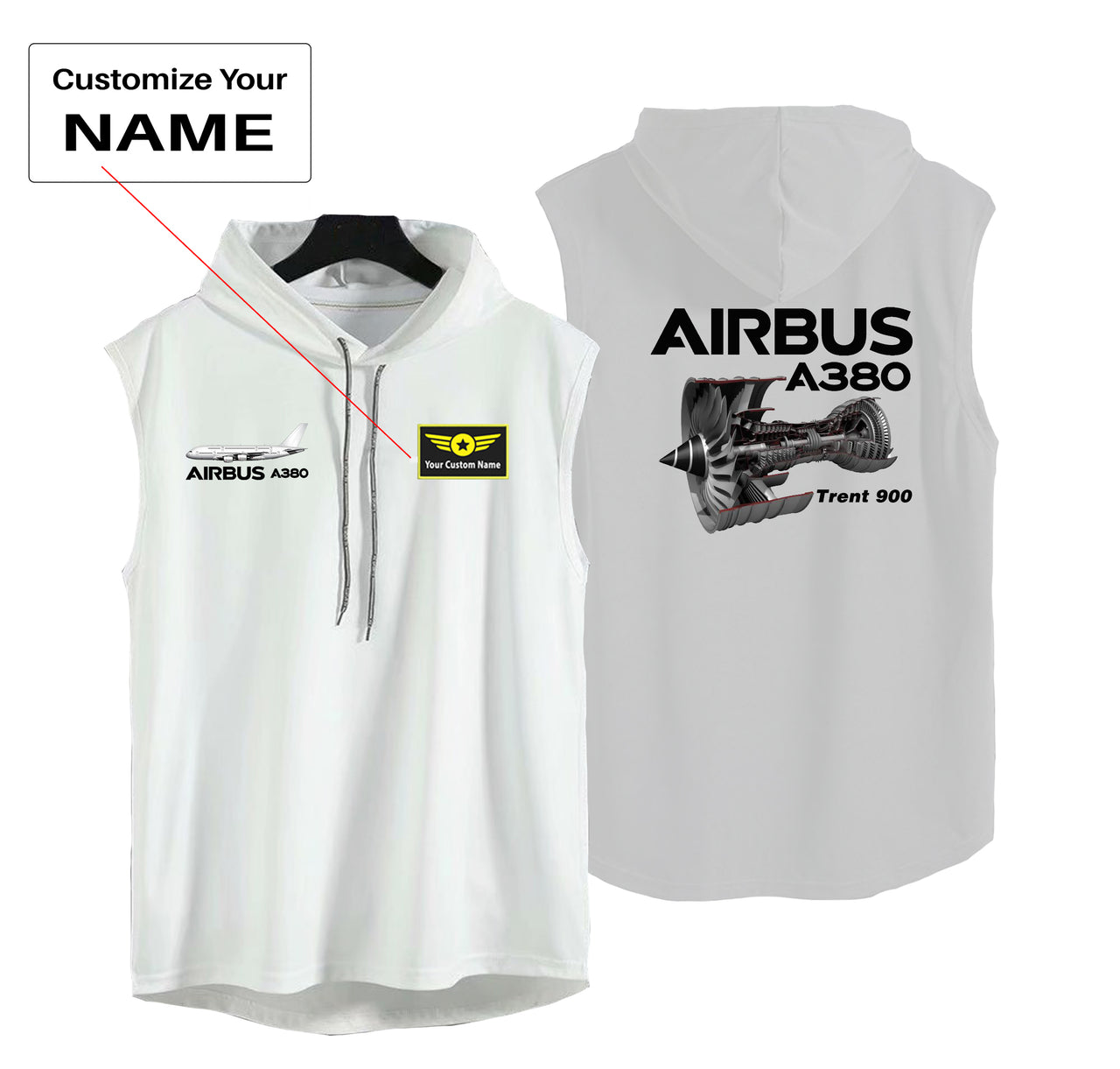 Airbus A380 & Trent 900 Engine Designed Hooded Tank Tops
