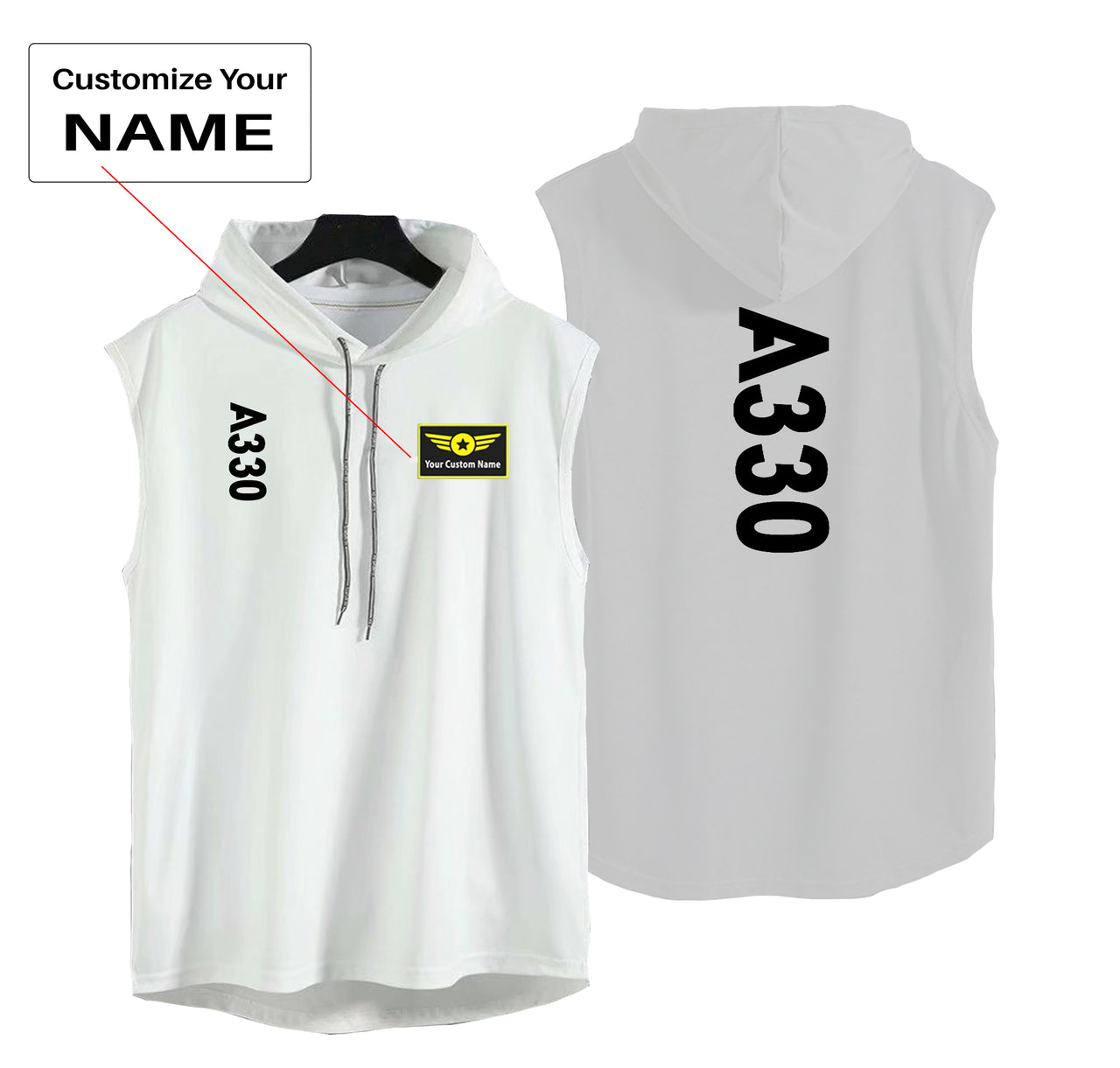 A330 Text Designed Hooded Tank Tops