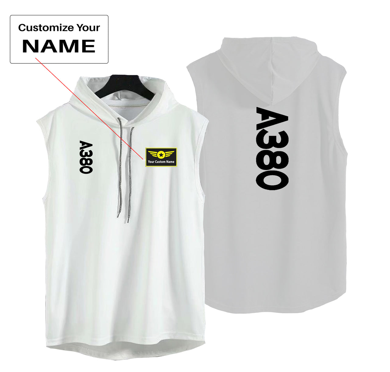 A380 Text Designed Hooded Tank Tops