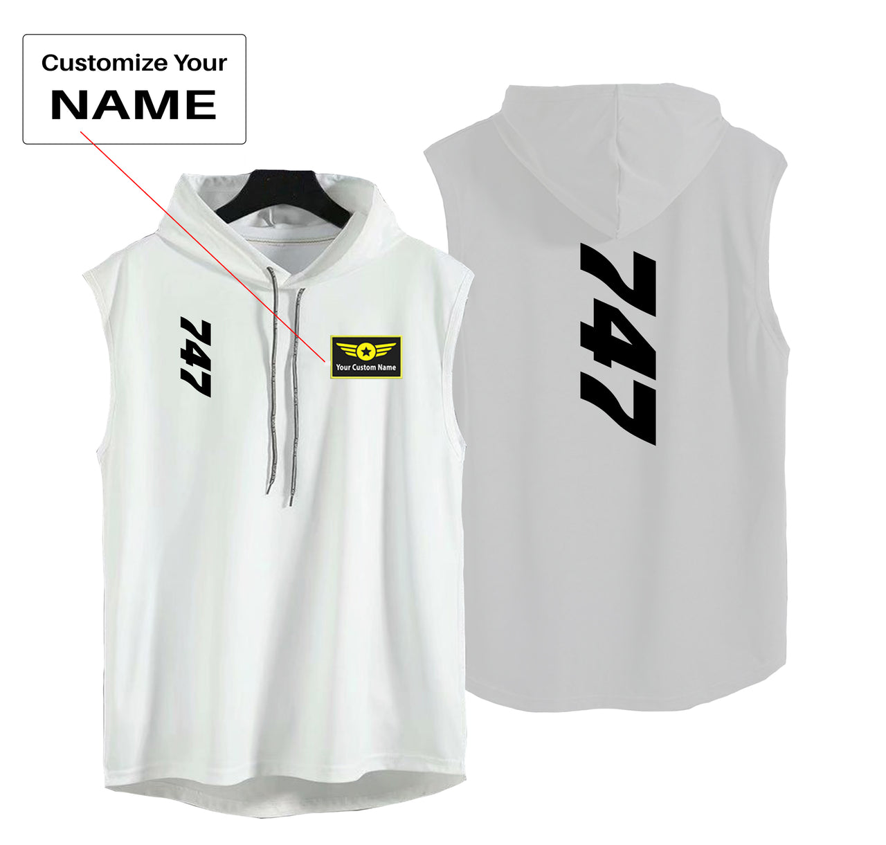 Boeing 747 Text Designed Hooded Tank Tops