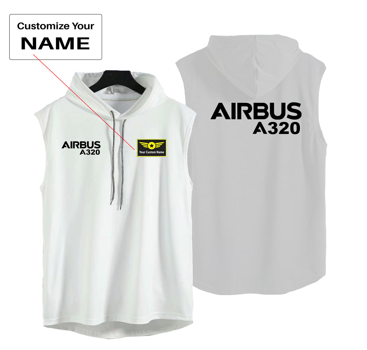 Airbus A320 & Text Designed Hooded Tank Tops