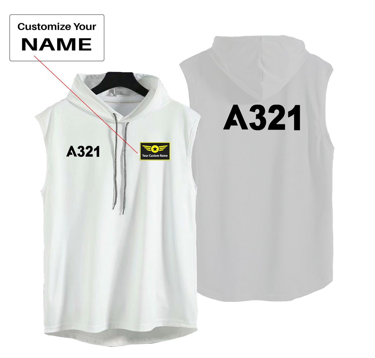 A321 Flat Text Designed Hooded Tank Tops