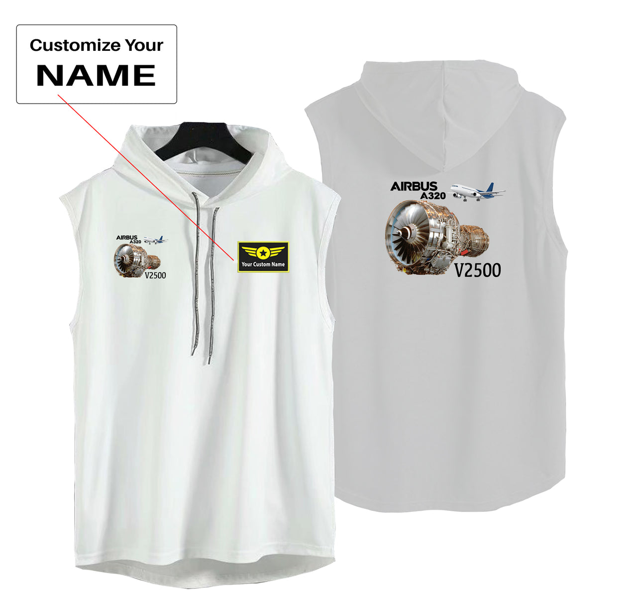 Airbus A320 & V2500 Engine Designed Hooded Tank Tops