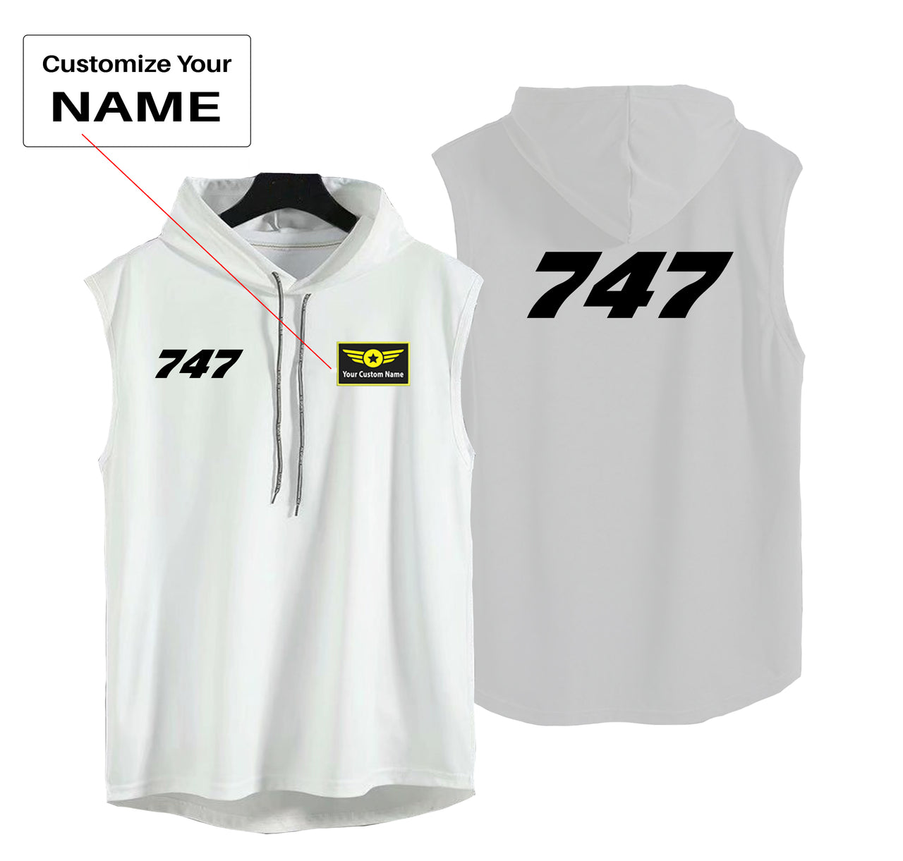 747 Flat Text Designed Hooded Tank Tops