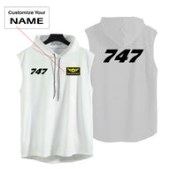 Thumbnail for 747 Flat Text Designed Hooded Tank Tops