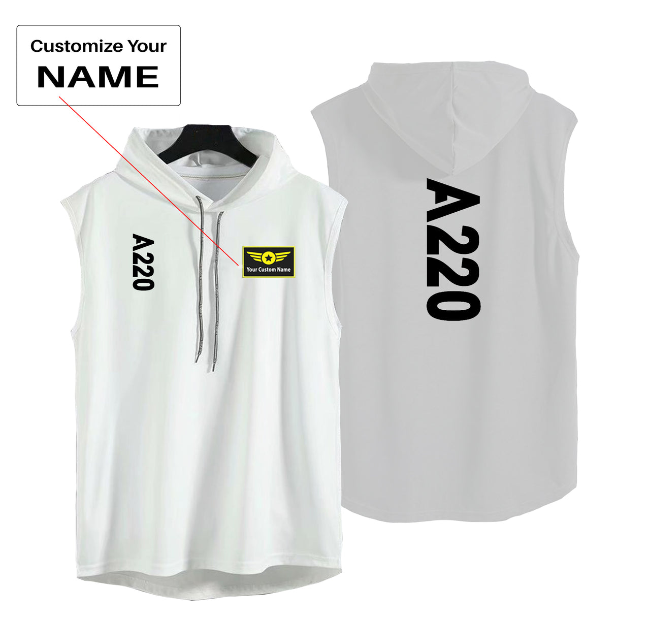 A220 Text Designed Hooded Tank Tops